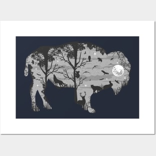 Wild Bison Silhouette Posters and Art